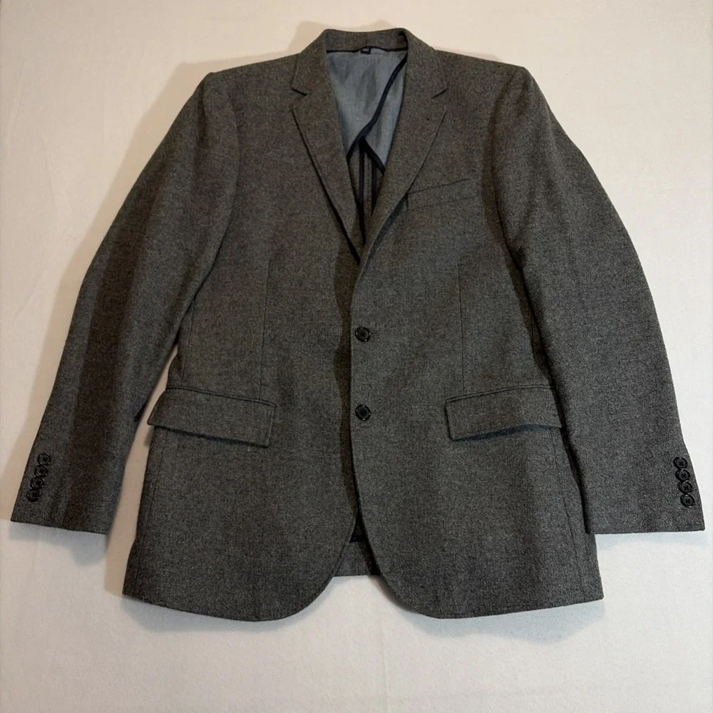 J Crew Factory Thompson Slim Fit Suit Jacket Blazer Mens 42L Gray Wool Tweed
